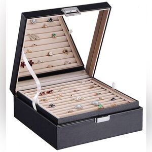 Ring Organizer and Earring Box Holder - 11 Ring Slots, 25 Earring Compartments